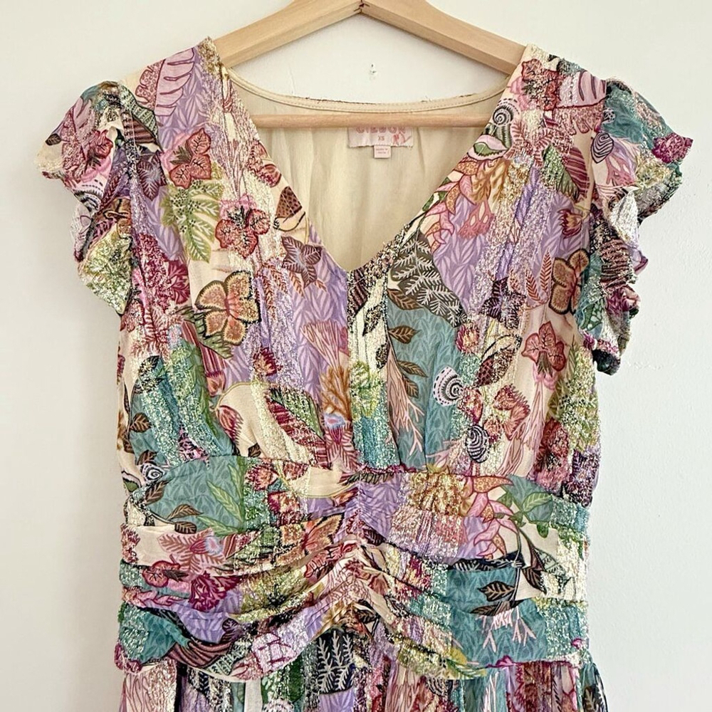 CIEBON Jennsen Ruched Flutter Sleeve Maxi Dress pockets luxu size XS - Picture 7 of 16